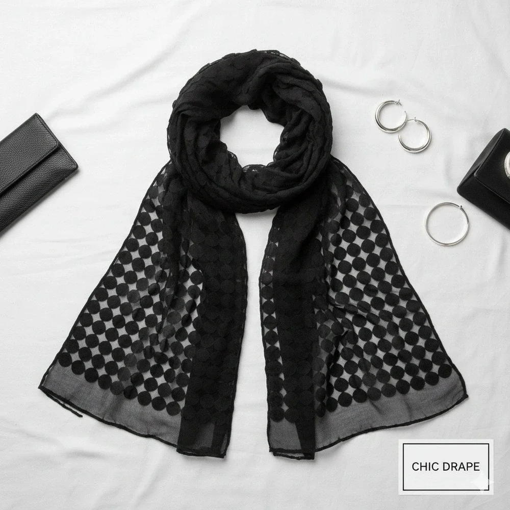 Black Circle Pattern Shawl Wrap‎ Lightweight Evening Occasion - Picture 10 of 10